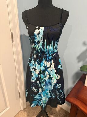 Black & Blue Floral Spaghetti-Strap Dress - Women's